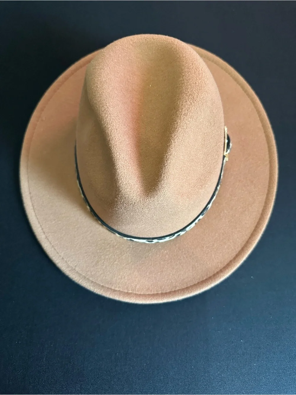 Classic Tan Wool Felt Fedora with Leopard Band